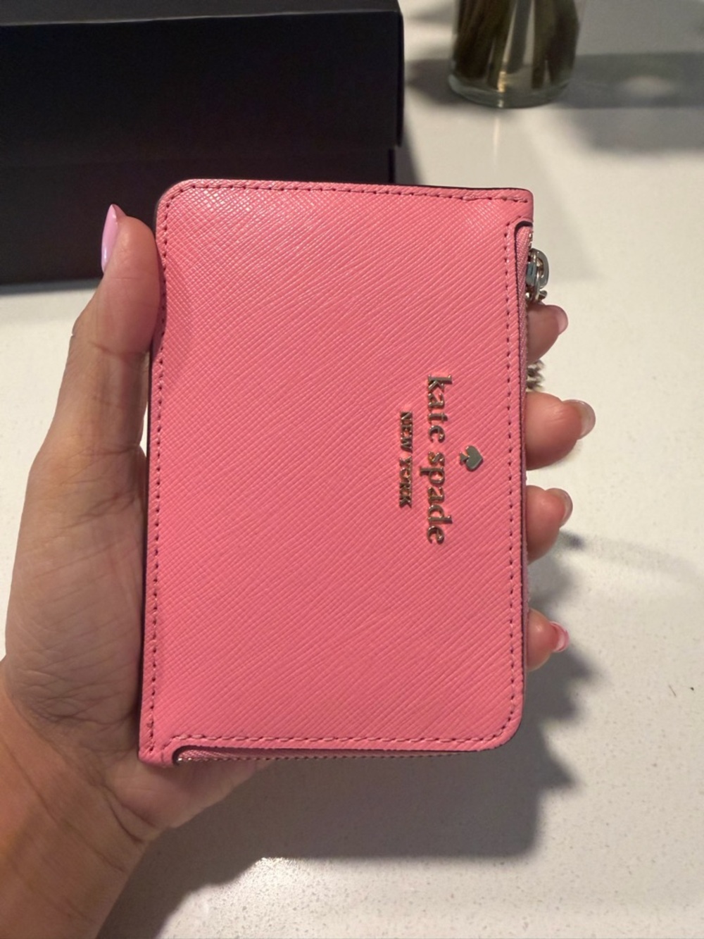 kate spade pink saffiano zip card case
